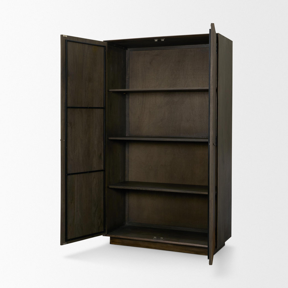 Mercana Cinder Distressed Dark Brown Wood Reeded 2-Door Closed Tall Cabinet