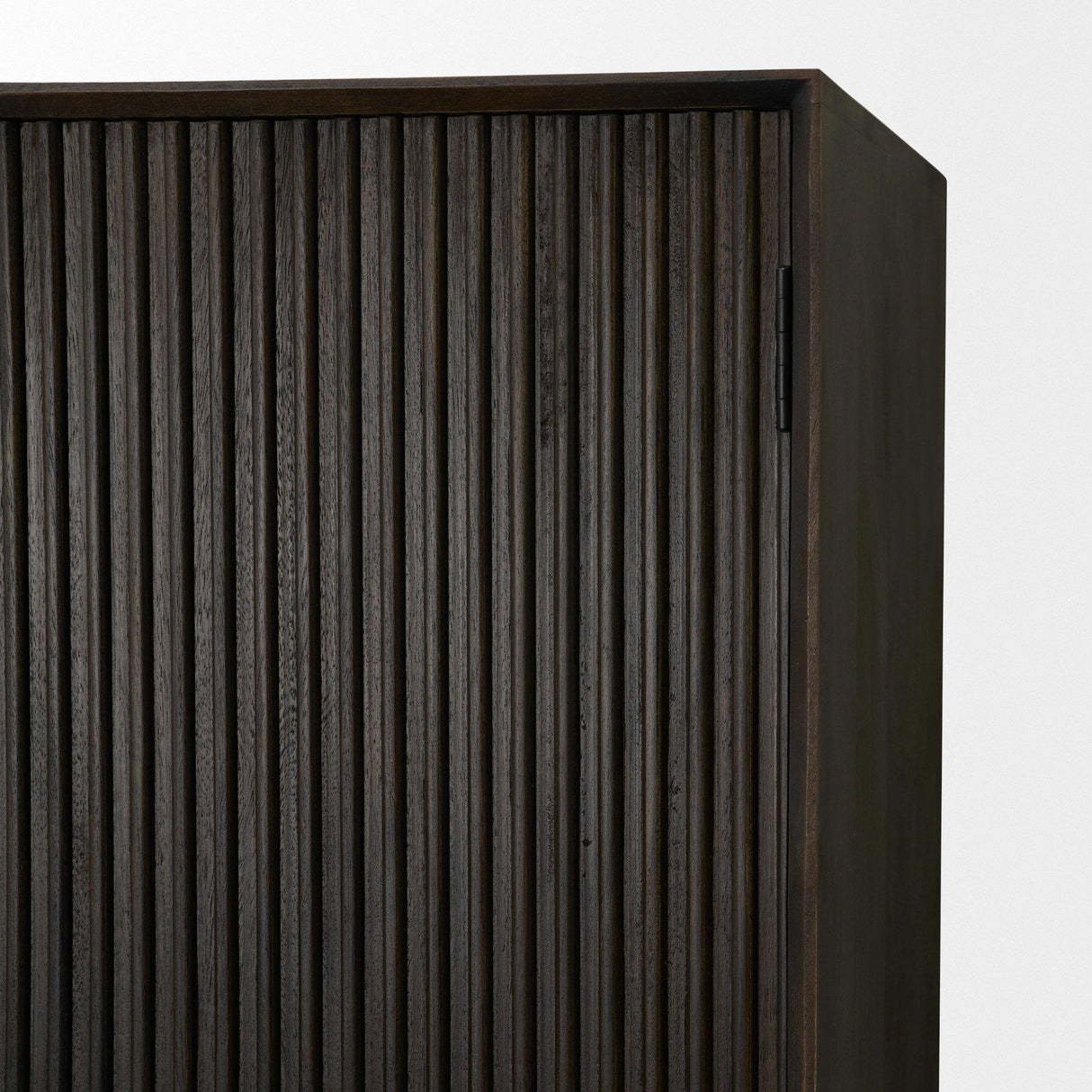 Mercana Cinder Distressed Dark Brown Wood Reeded 2-Door Closed Tall Cabinet