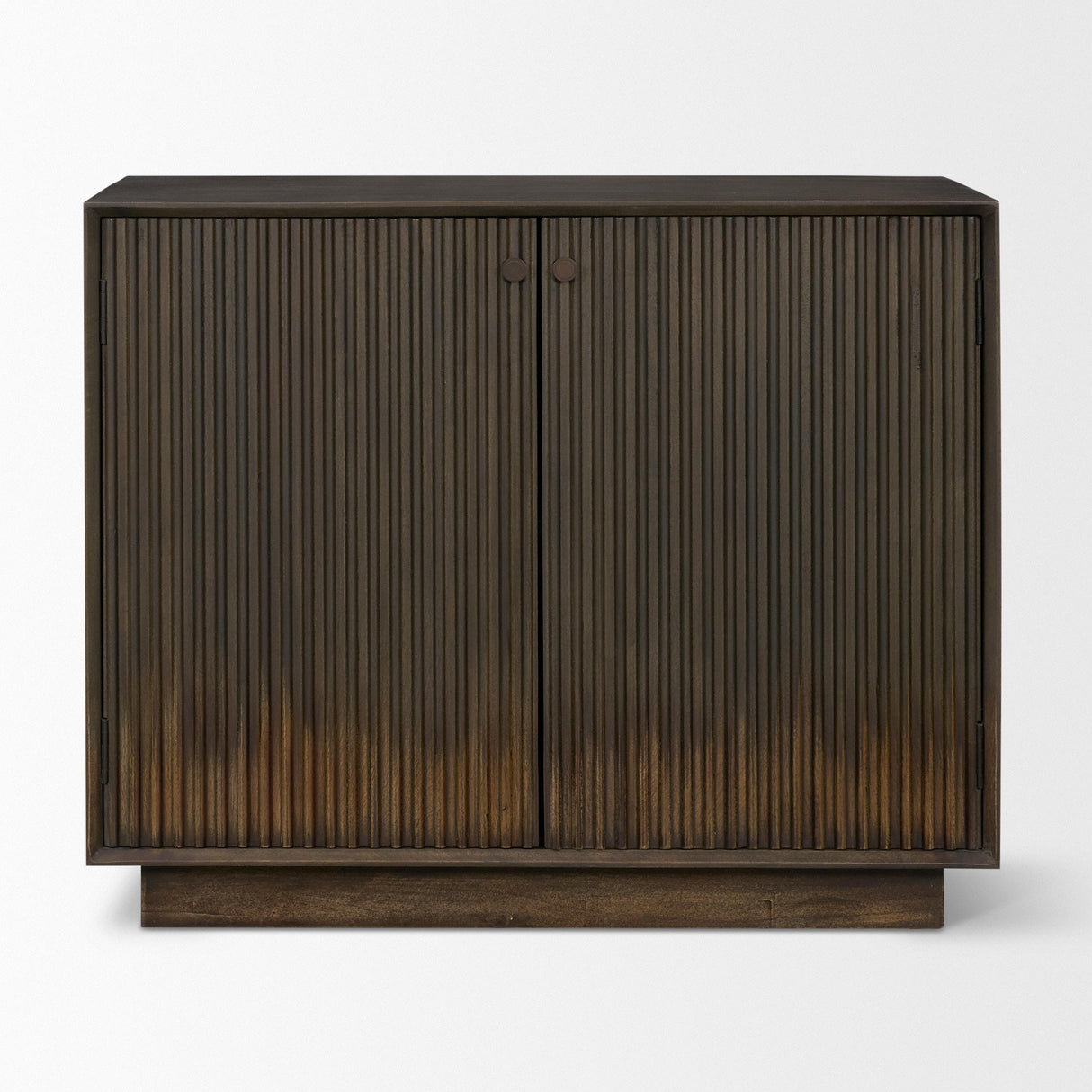 Mercana Cinder Distressed Dark Brown Wood Reeded 2-Door Closed Accent Cabinet