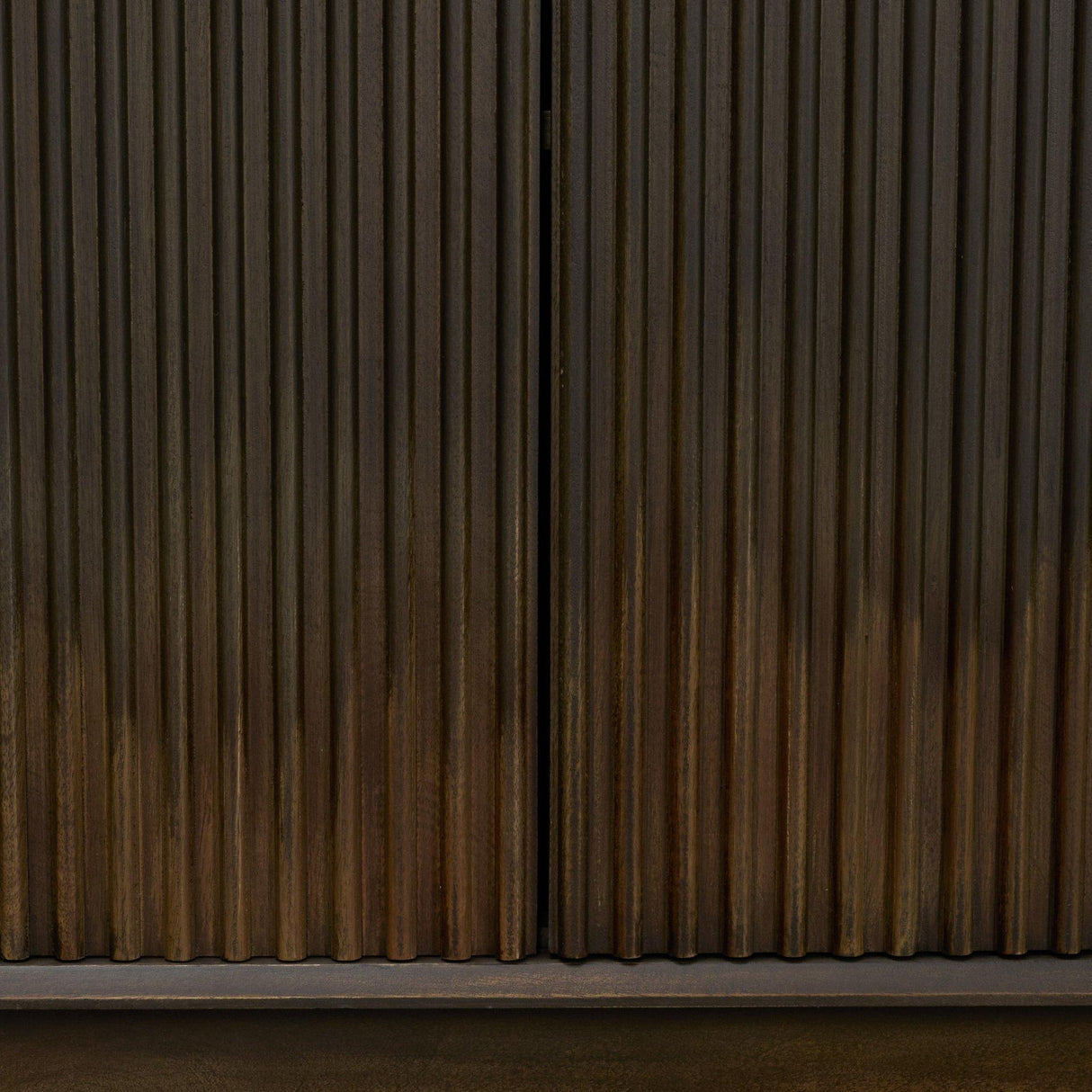 Mercana Cinder Distressed Dark Brown Wood Reeded 4-Door Closed Sideboard