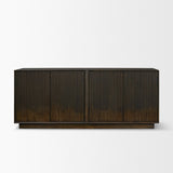 Mercana Cinder Distressed Dark Brown Wood Reeded 4-Door Closed Sideboard