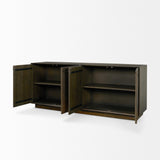 Mercana Cinder Distressed Dark Brown Wood Reeded 4-Door Closed Sideboard