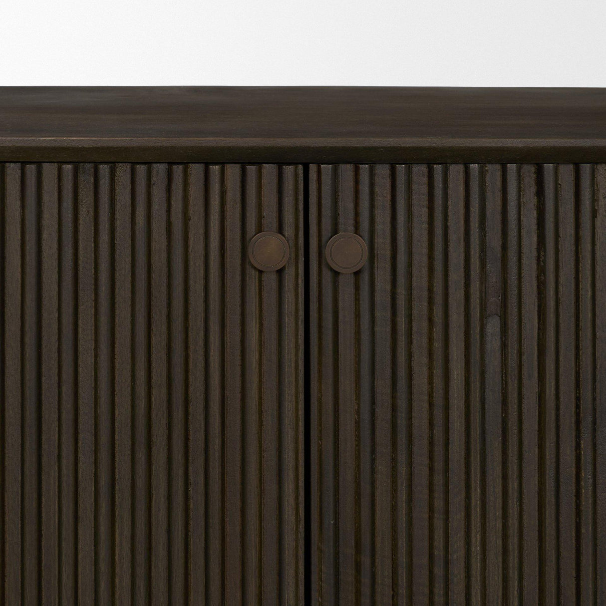 Mercana Cinder Distressed Dark Brown Wood Reeded 4-Door Closed Sideboard