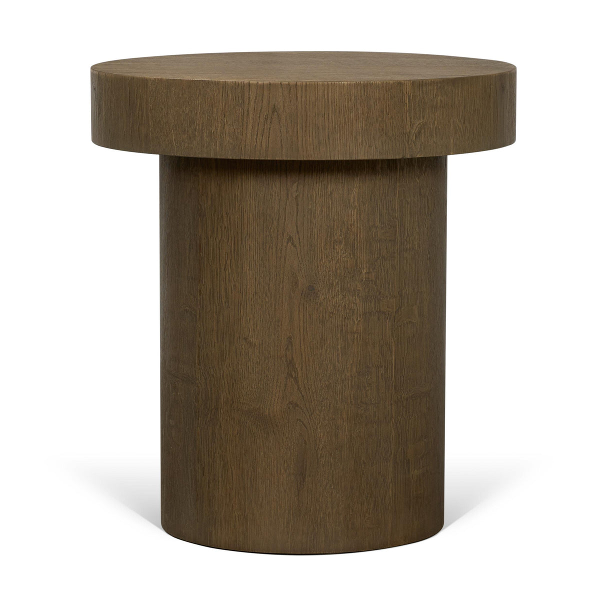 Mercana Lyonne Round Medium Brown Oak Wood Pedestal Side Tables