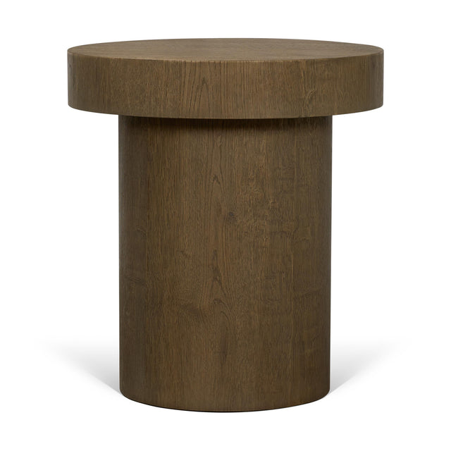 Mercana Lyonne Round Medium Brown Oak Wood Pedestal Side Tables