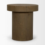 Mercana Lyonne Round Medium Brown Oak Wood Pedestal Side Tables