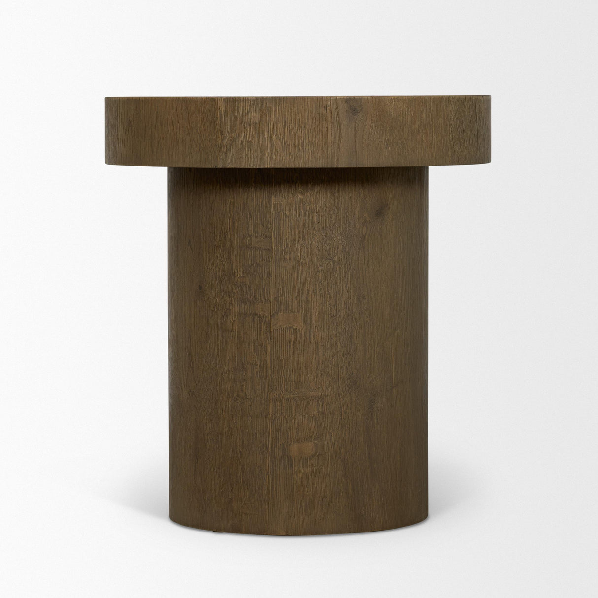 Mercana Lyonne Round Medium Brown Oak Wood Pedestal Side Tables