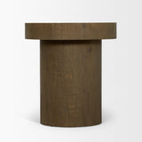 Mercana Lyonne Round Medium Brown Oak Wood Pedestal Side Tables