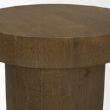 Mercana Lyonne Round Medium Brown Oak Wood Pedestal Side Tables