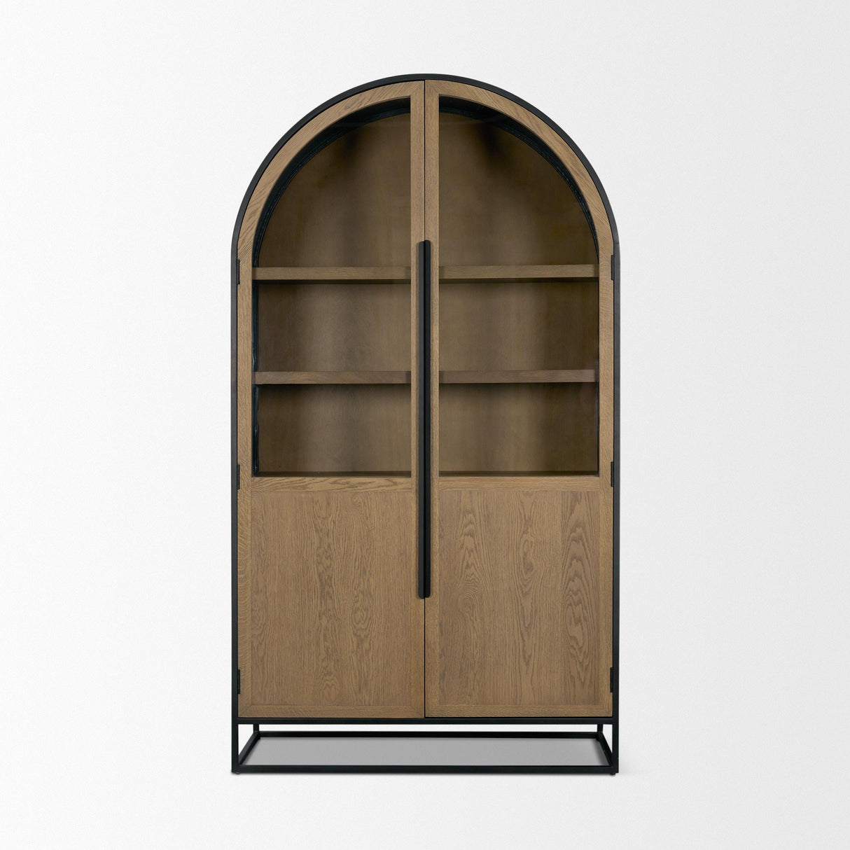 Mercana Sloan 47.5W x 80.5H Light Brown W/Black Metal Frame Arched Cabinet