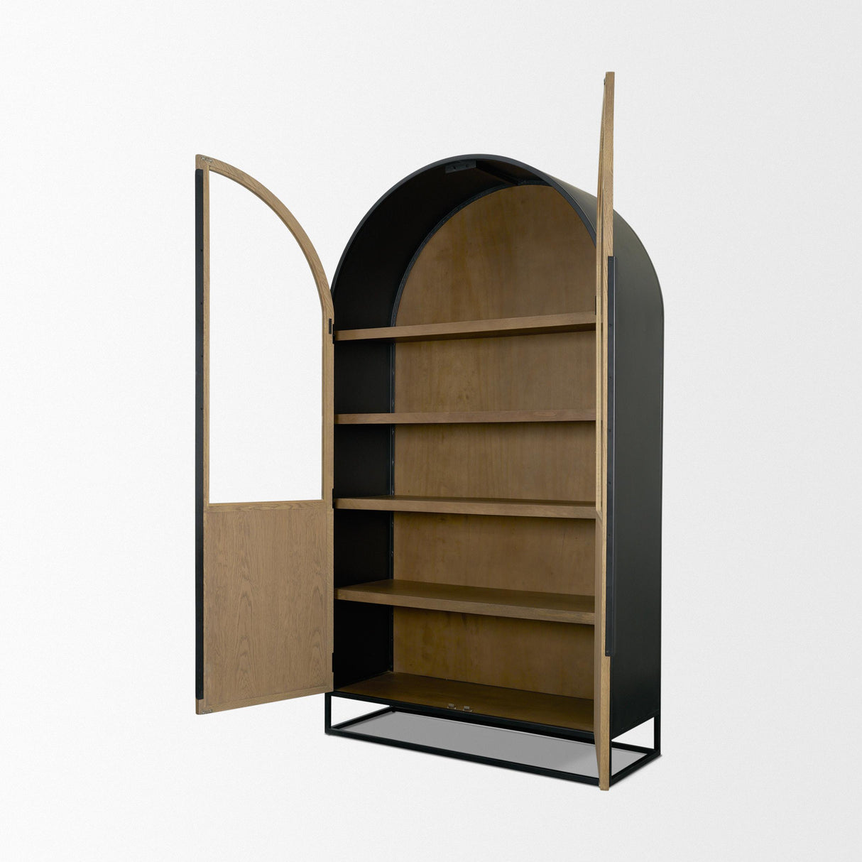 Mercana Sloan 47.5W x 80.5H Light Brown W/Black Metal Frame Arched Cabinet