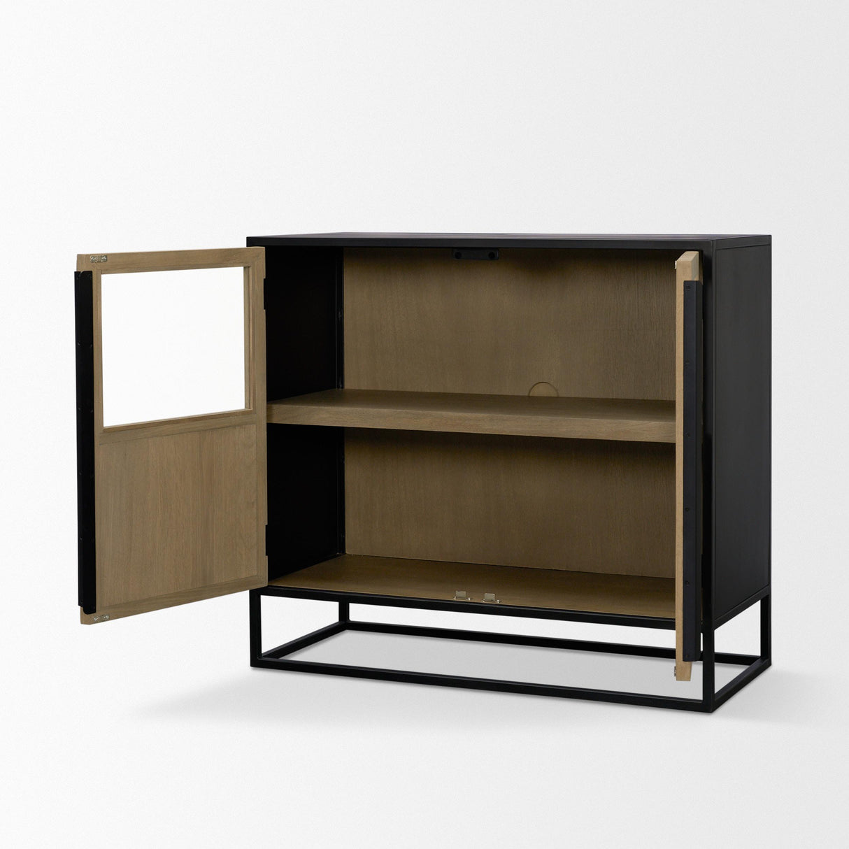 Mercana Sloan 40.0W Light Brown W/Black Metal Frame Accent Cabinet