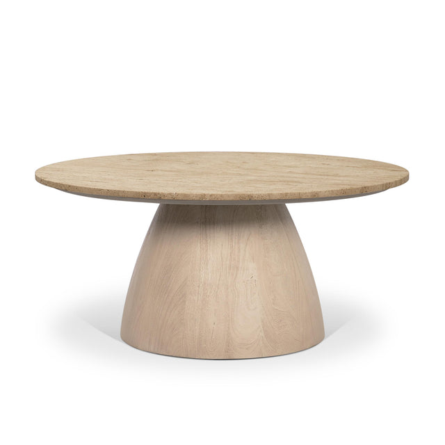 Mercana Allyson 36" Light Wood Base w/ Travertine Top Coffee Table