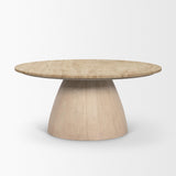 Mercana Allyson 36" Light Wood Base w/ Travertine Top Coffee Table
