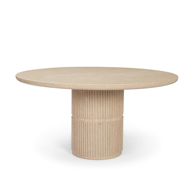 Mercana Sorrano 59" Botticino Marble Round w/ Fluted Base Dining Table