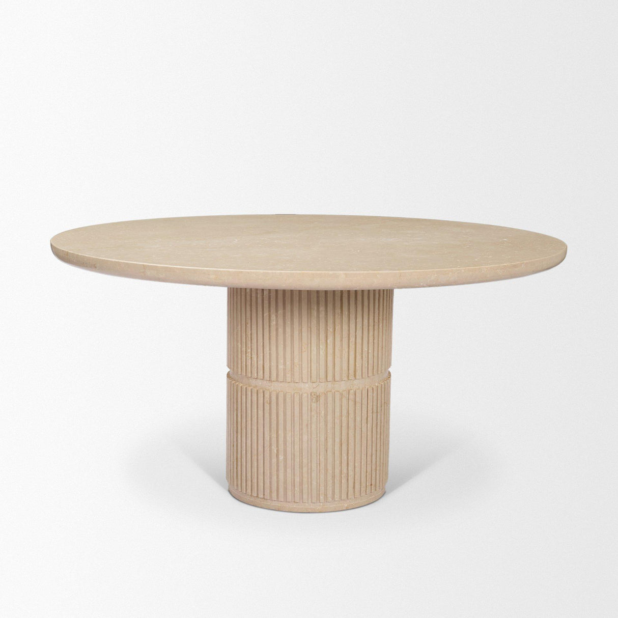Mercana Sorrano 59" Botticino Marble Round w/ Fluted Base Dining Table