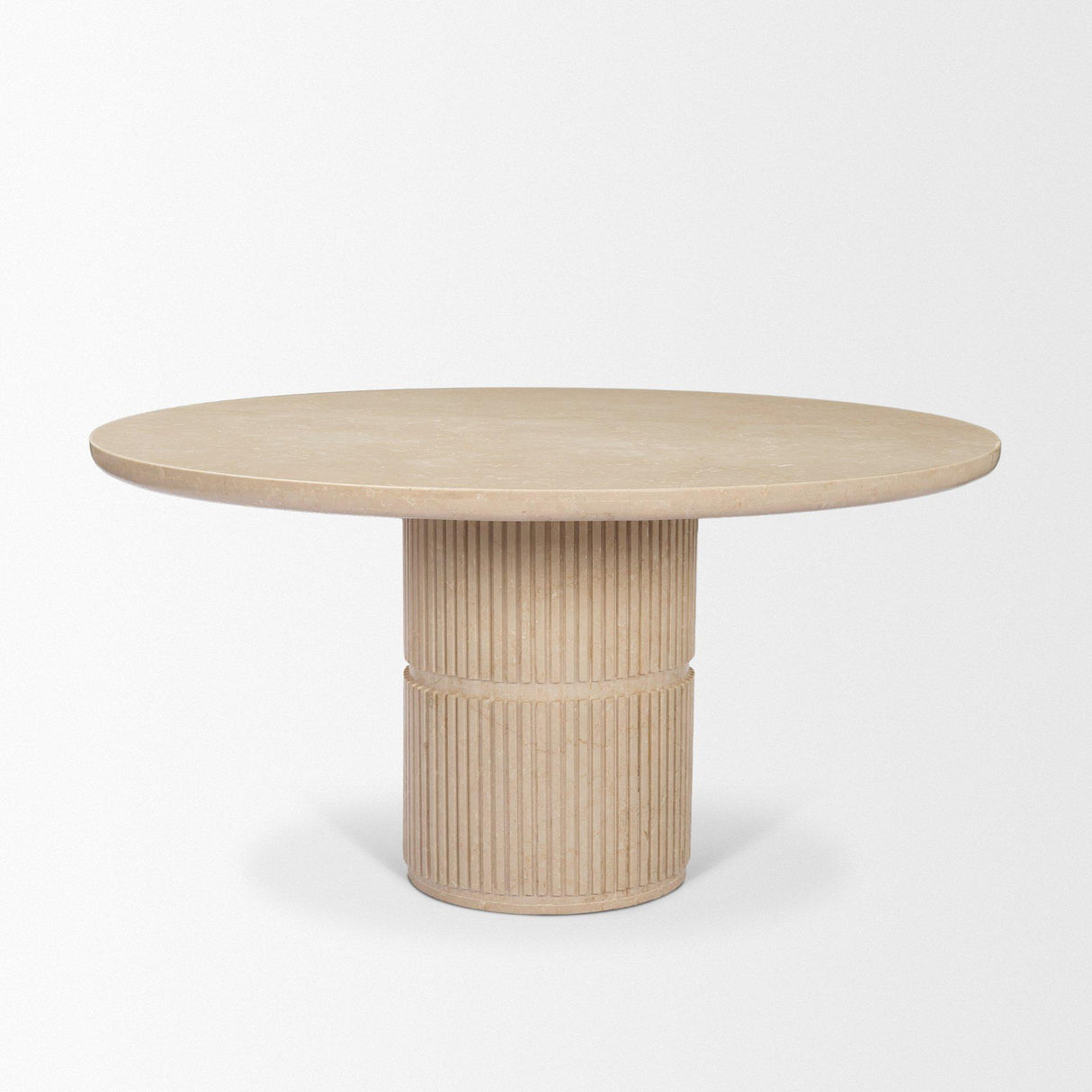 Mercana Sorrano 59" Botticino Marble Round w/ Fluted Base Dining Table