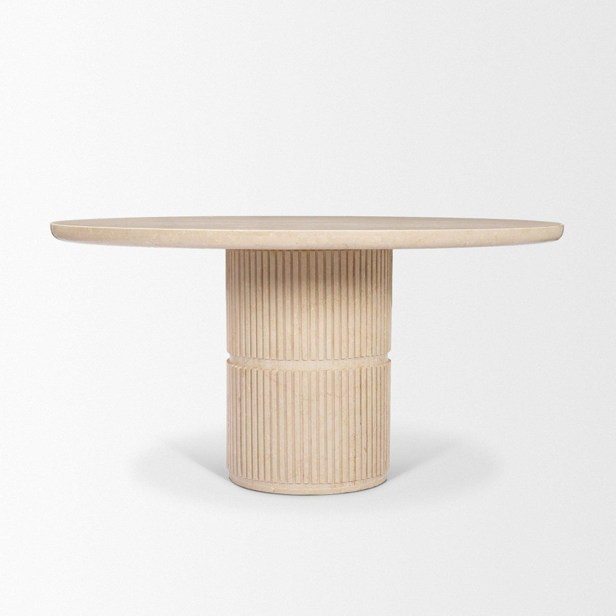 Mercana Sorrano 59" Botticino Marble Round w/ Fluted Base Dining Table