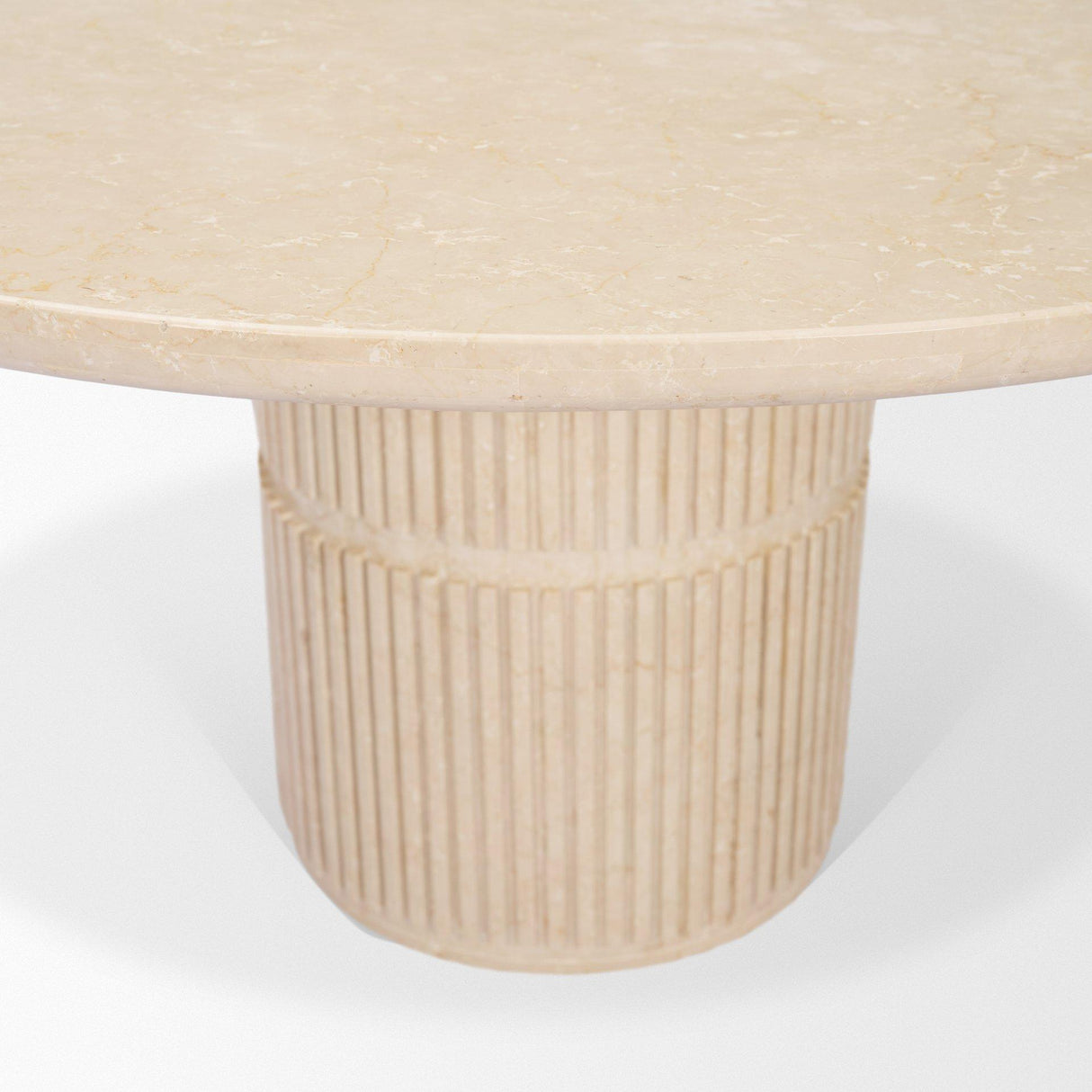Mercana Sorrano 59" Botticino Marble Round w/ Fluted Base Dining Table