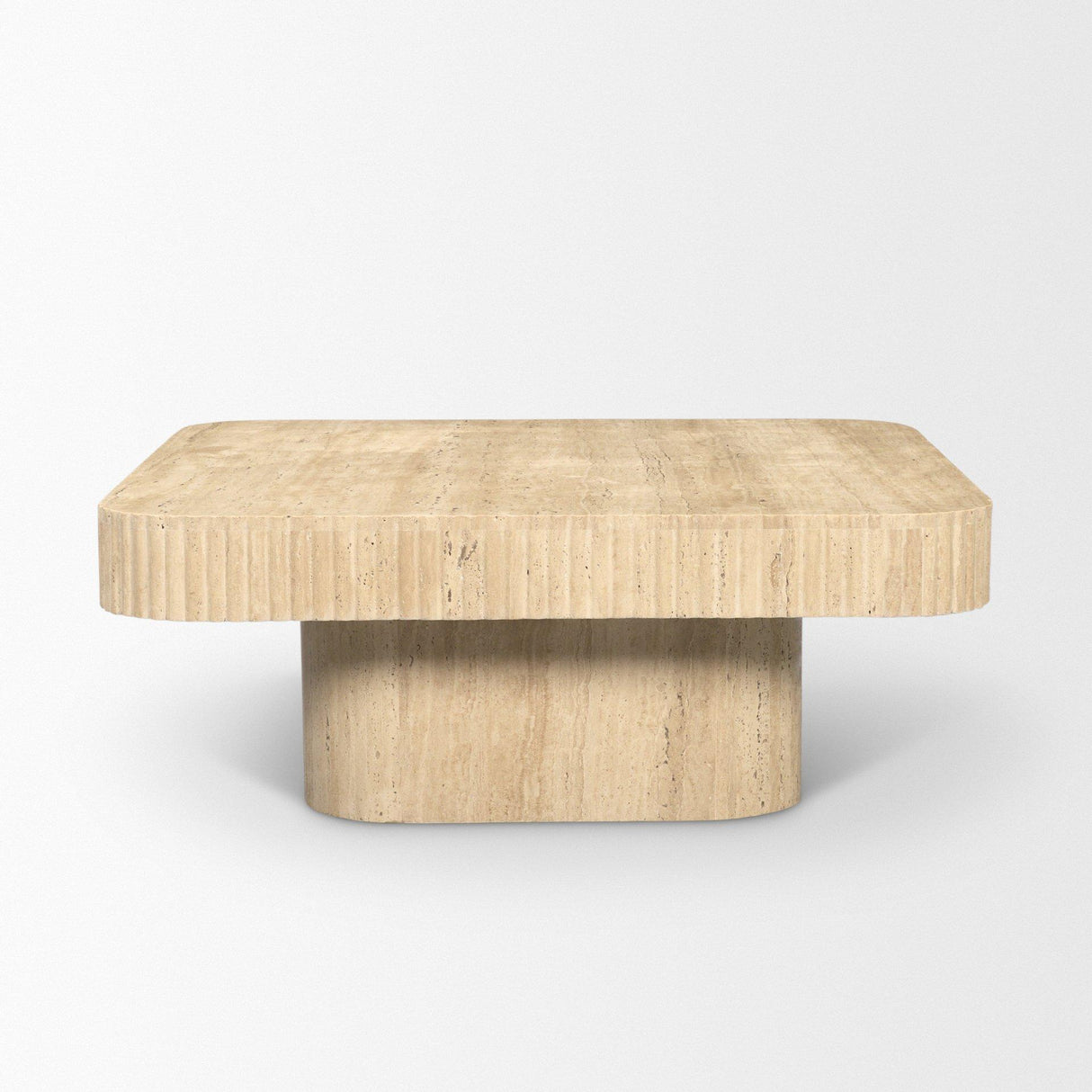 Mercana Tavora Ribbed Square Travertine Coffee Table