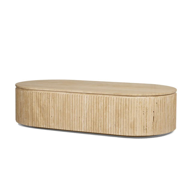 Mercana Elara Ribbed Oblong Travertine Coffee Table