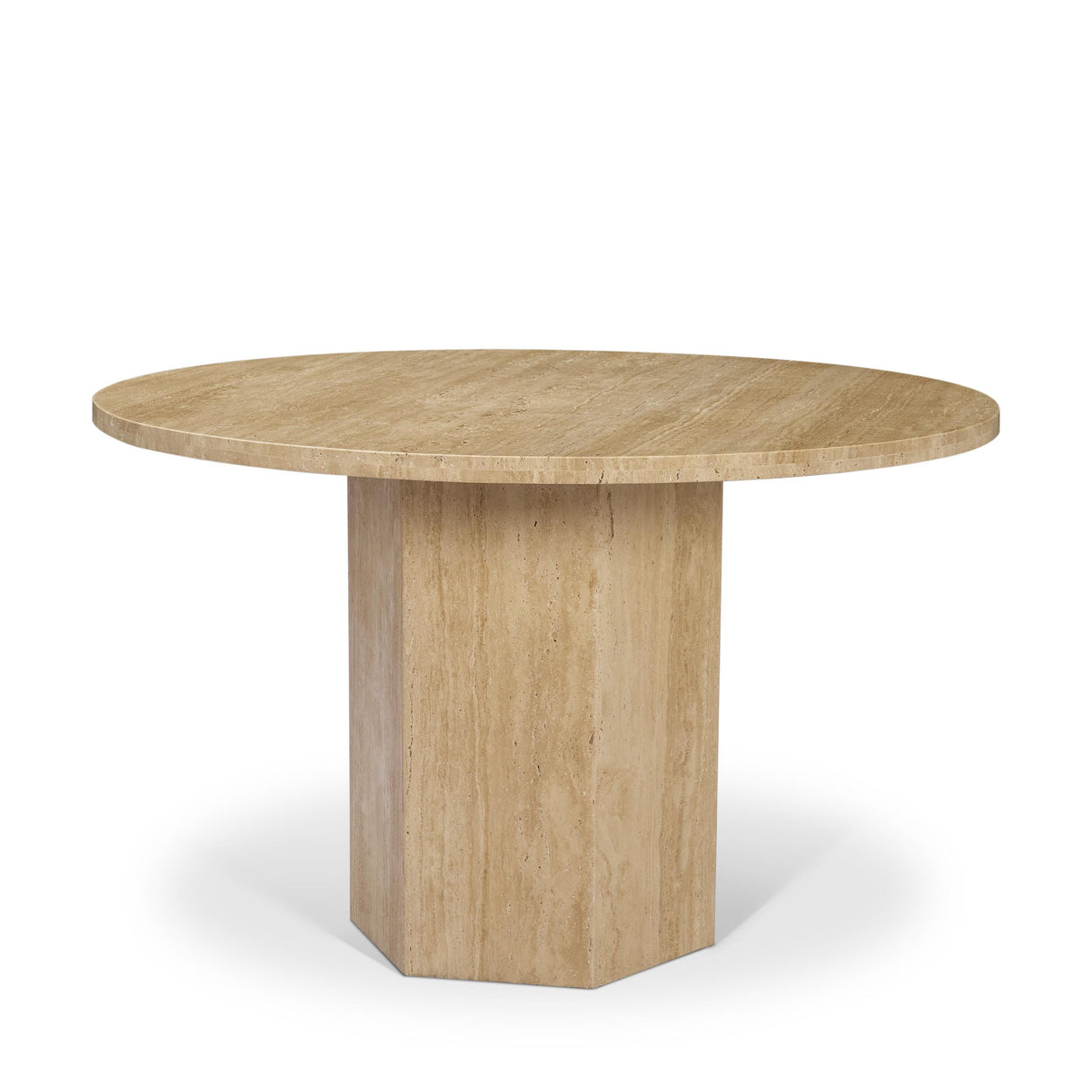 Mercana Torreno 42" Travertine Round Top Hexagon Pedestal Dining Table