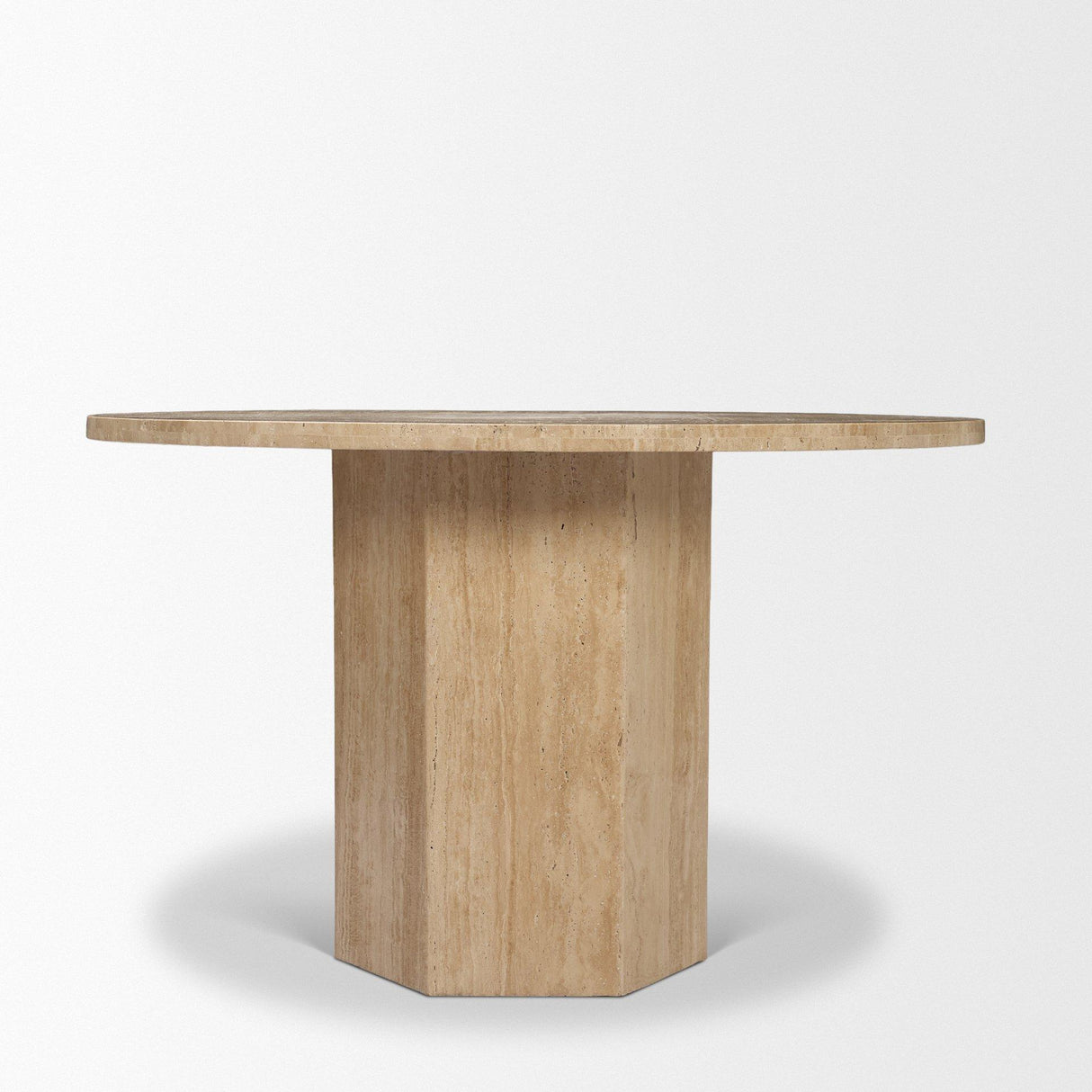 Mercana Torreno 42" Travertine Round Top Hexagon Pedestal Dining Table