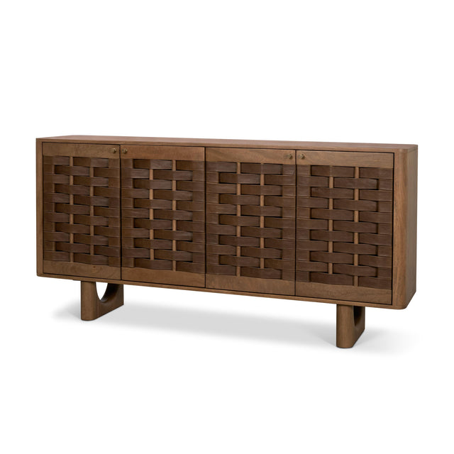 Mercana Wexlan Solid Wood w/ Leather Weave 4 Door Closed Sideboard
