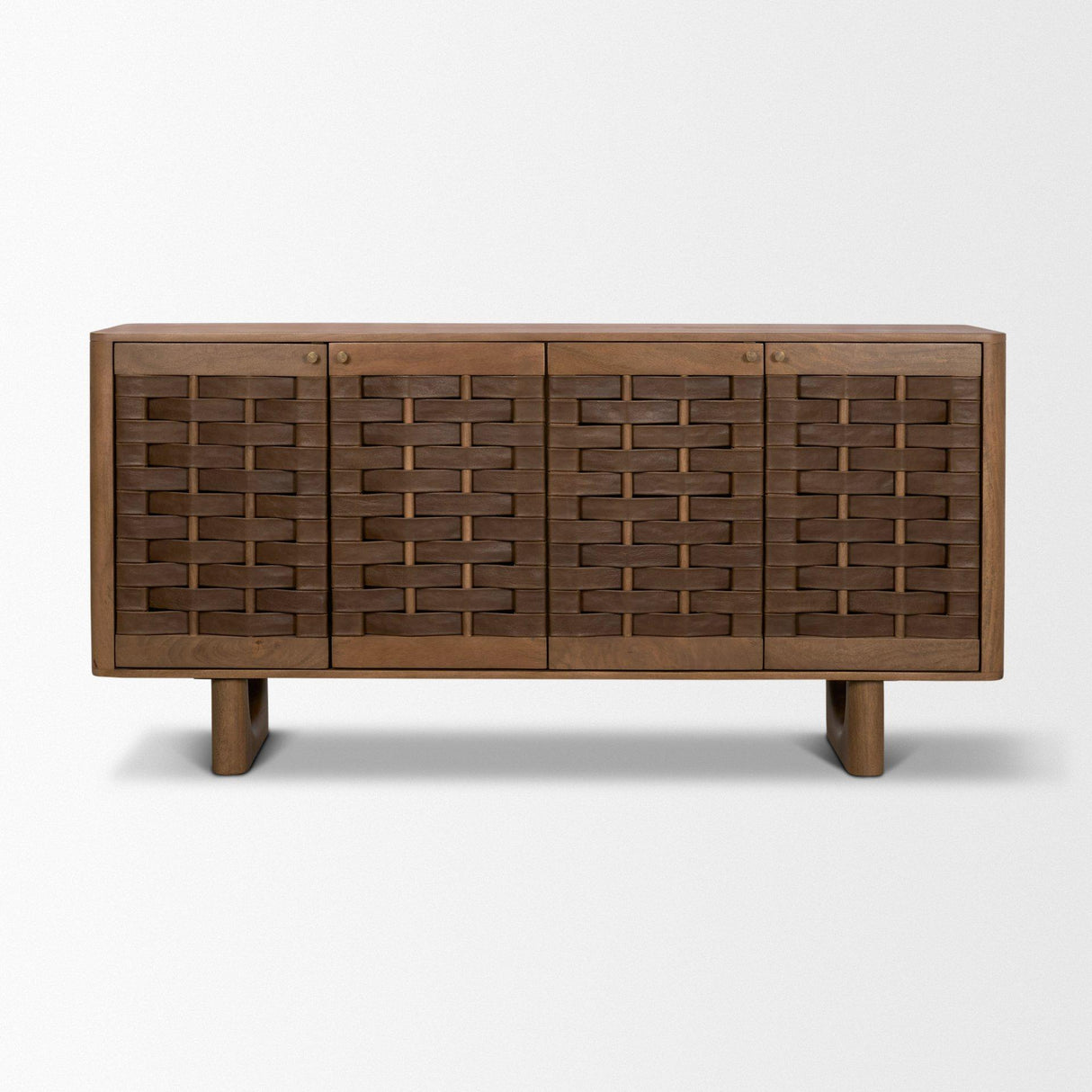 Mercana Wexlan Solid Wood w/ Leather Weave 4 Door Closed Sideboard