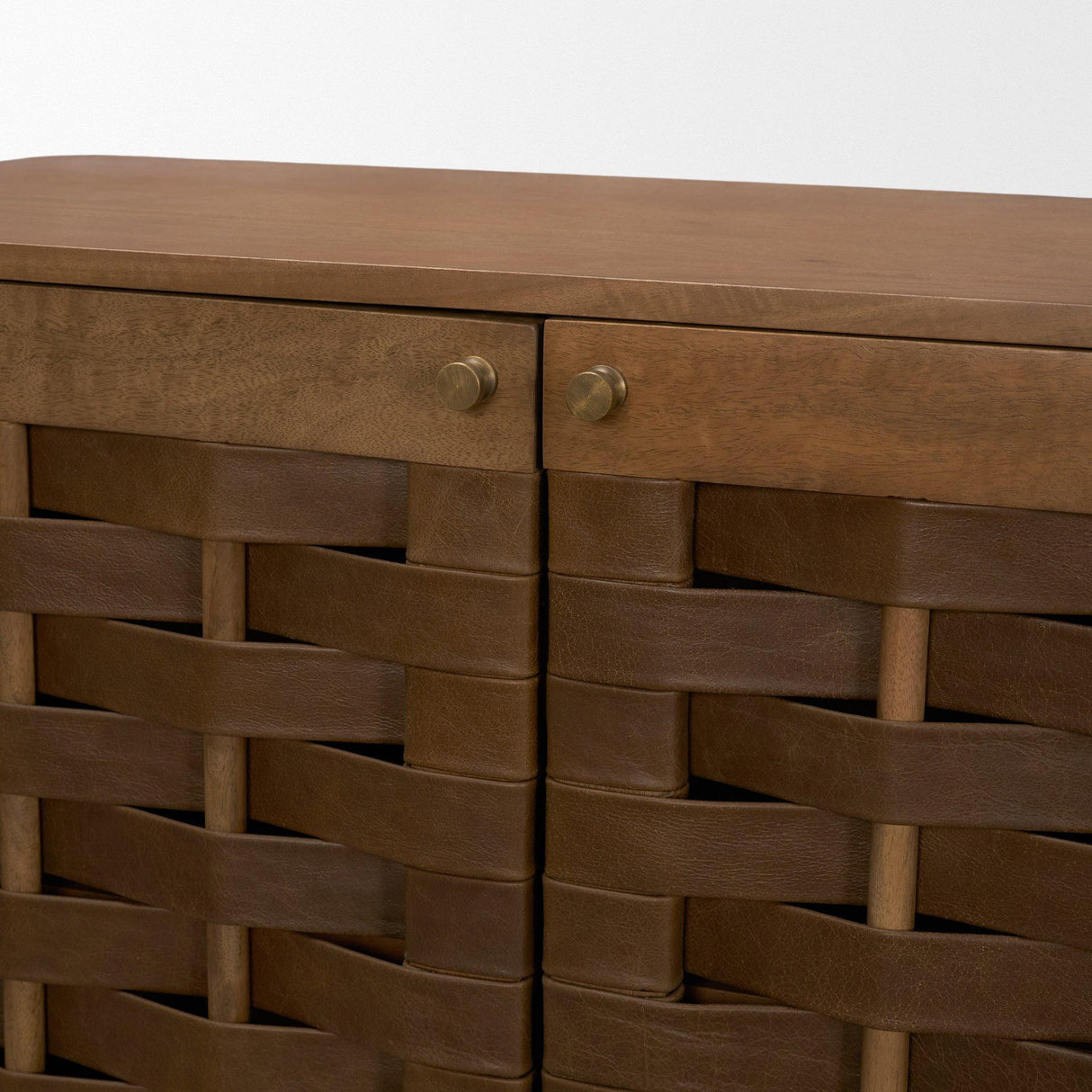 Mercana Wexlan Solid Wood w/ Leather Weave 4 Door Closed Sideboard