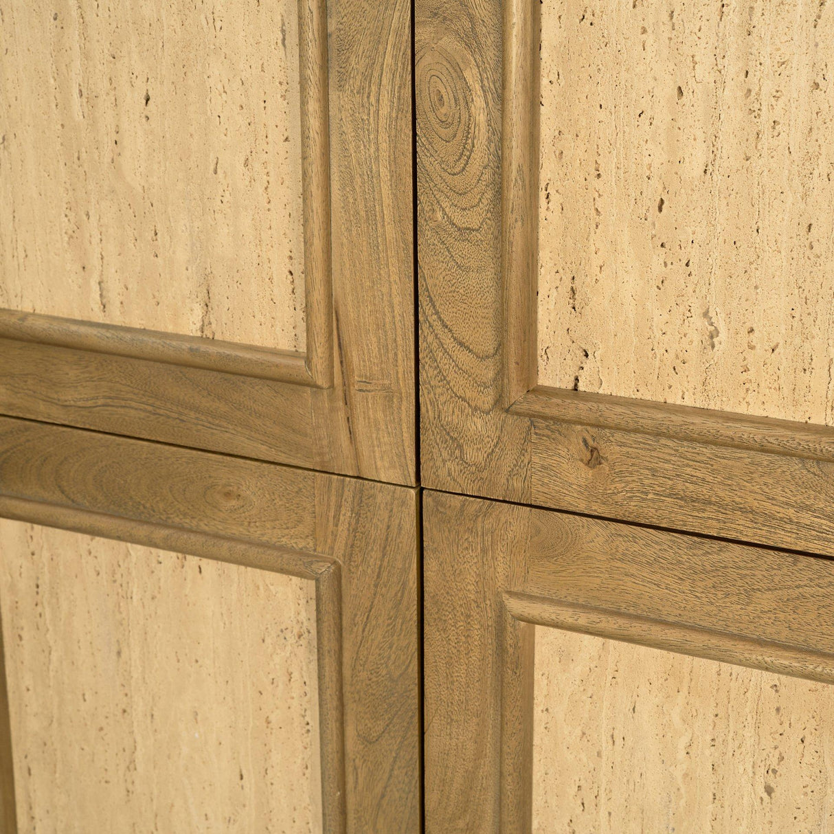 Mercana Valterra Light Brown Wood w/ Travertine 4 Door Tall Cabinet