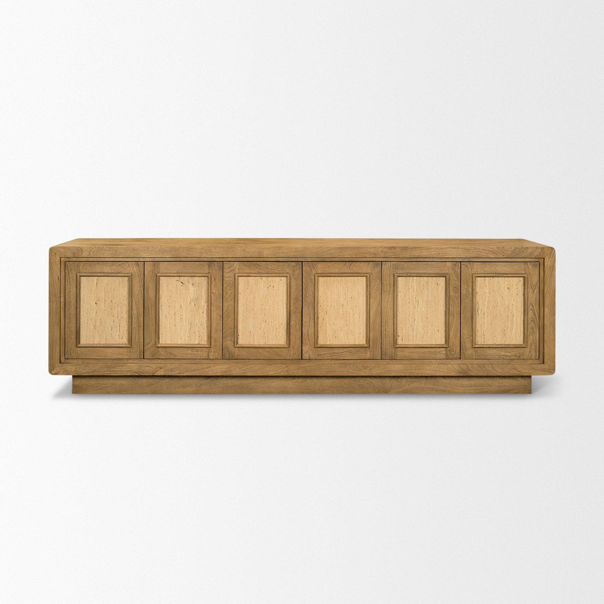 Mercana Valterra Light Brown Wood w/ Travertine 6 Door Media Console