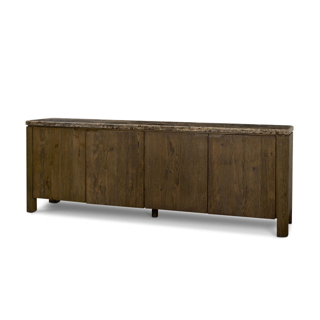 Mercana Kendrix Dark Brown Oak Wood Cappuccino Marble 4 Door Closed Sideboard