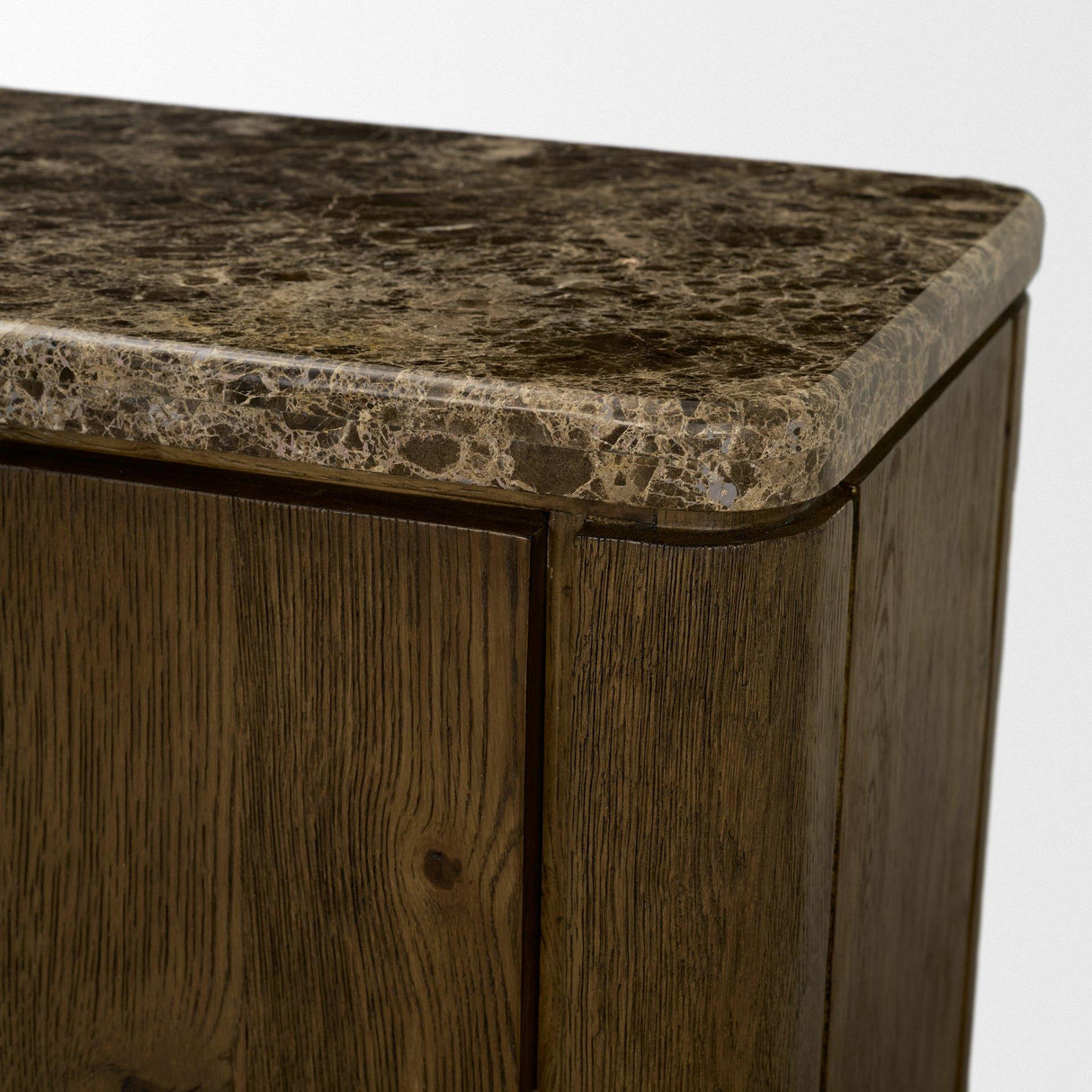 Mercana Kendrix Dark Brown Oak Wood Cappuccino Marble 4 Door Closed Sideboard