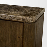 Mercana Kendrix Dark Brown Oak Wood Cappuccino Marble 4 Door Closed Sideboard