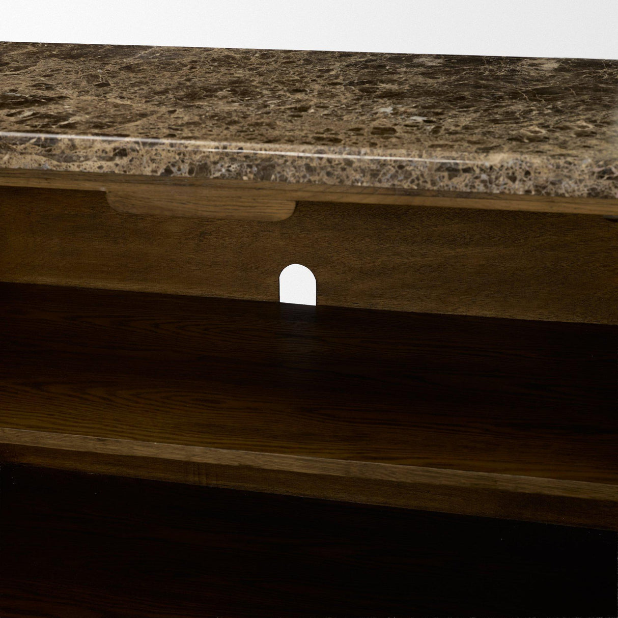 Mercana Kendrix Dark Brown Oak Wood Cappuccino Marble 4 Door Closed Sideboard