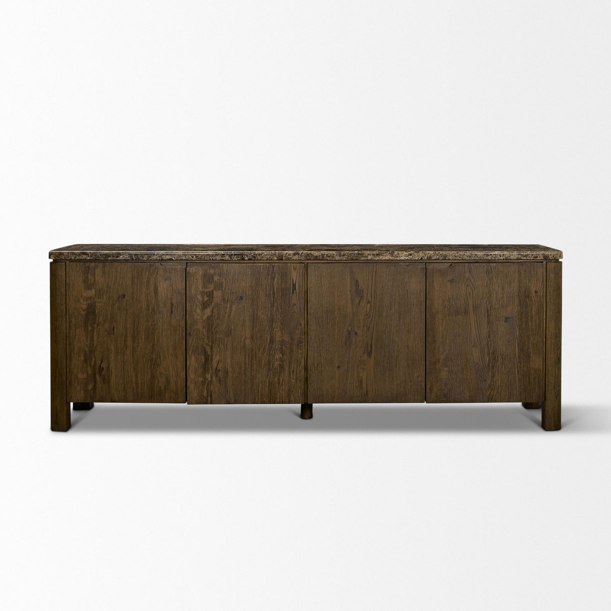 Mercana Kendrix Dark Brown Oak Wood Cappuccino Marble 4 Door Closed Sideboard