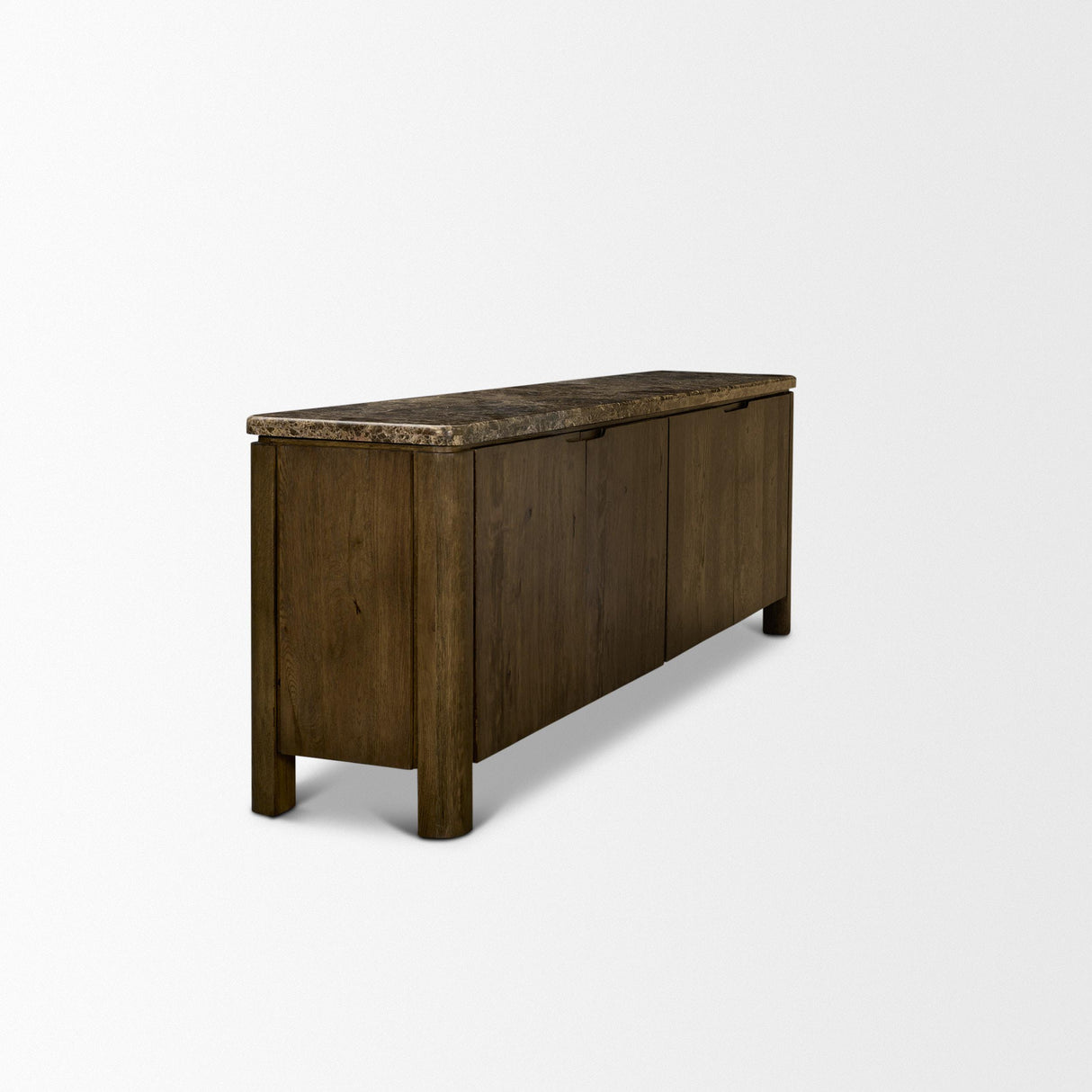 Mercana Kendrix Dark Brown Oak Wood Cappuccino Marble 4 Door Closed Sideboard