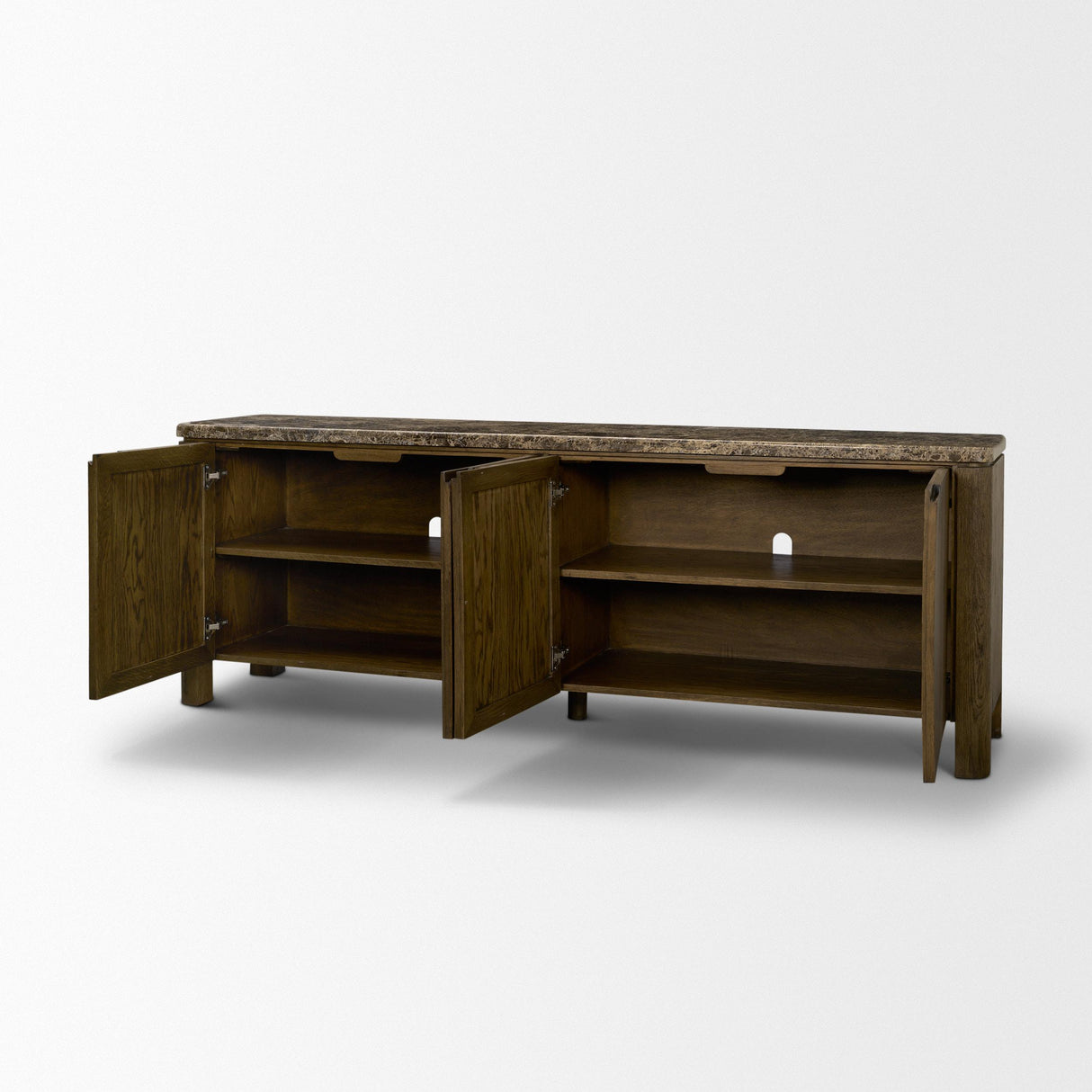 Mercana Kendrix Dark Brown Oak Wood Cappuccino Marble 4 Door Closed Sideboard
