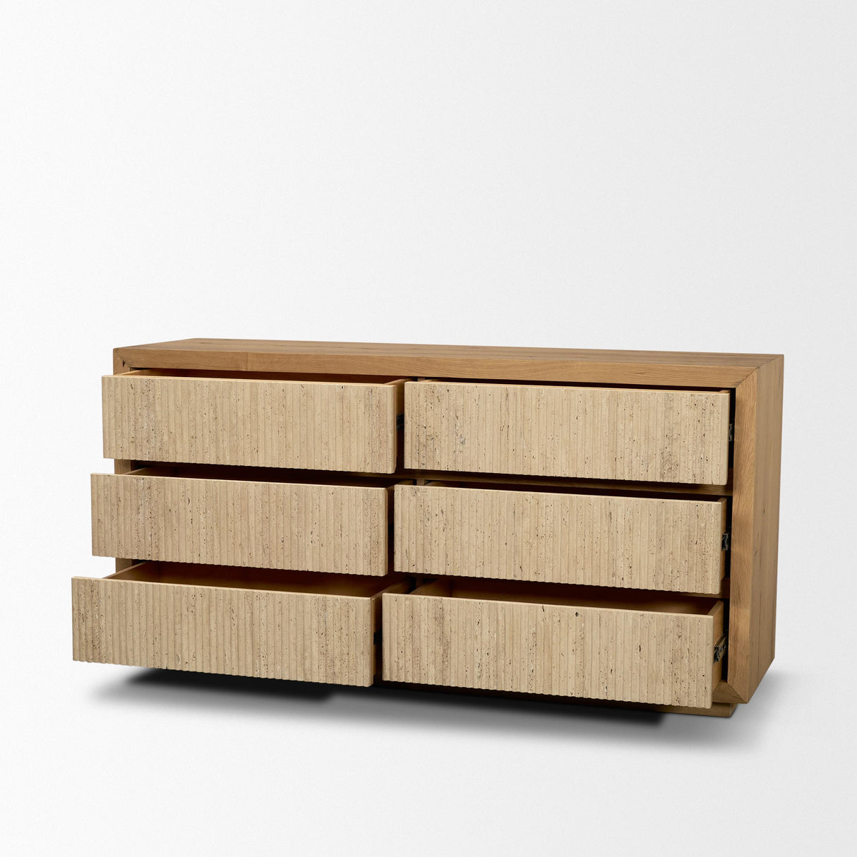 Mercana Travona Oak Wood w/ Travertine 6 Drawer Dresser