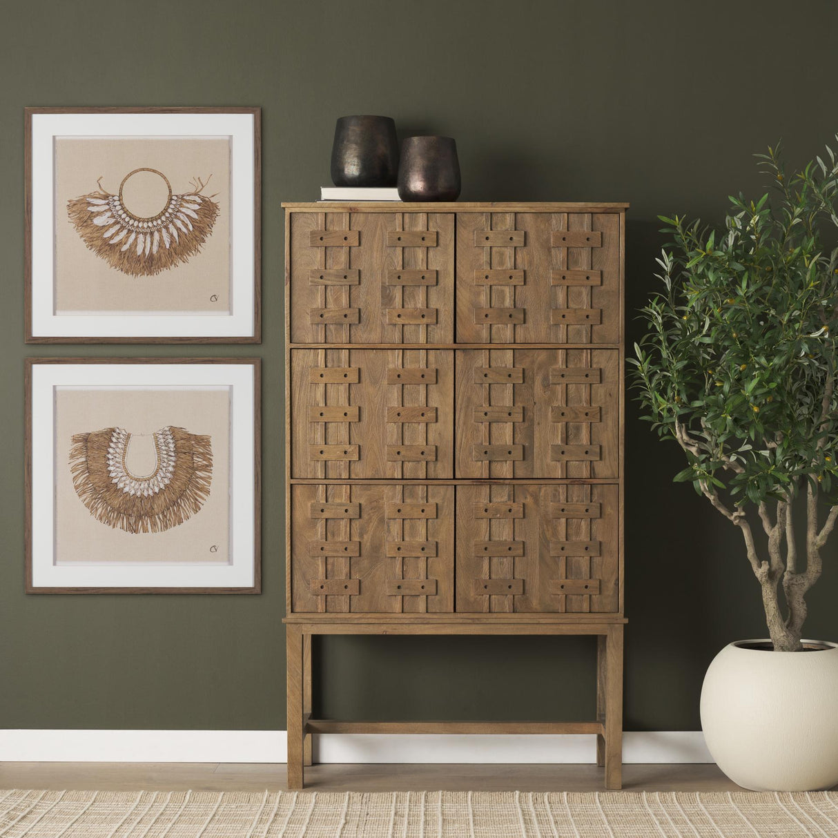 Mercana Truss Cool Brown Wood 6 Door Tall Cabinet