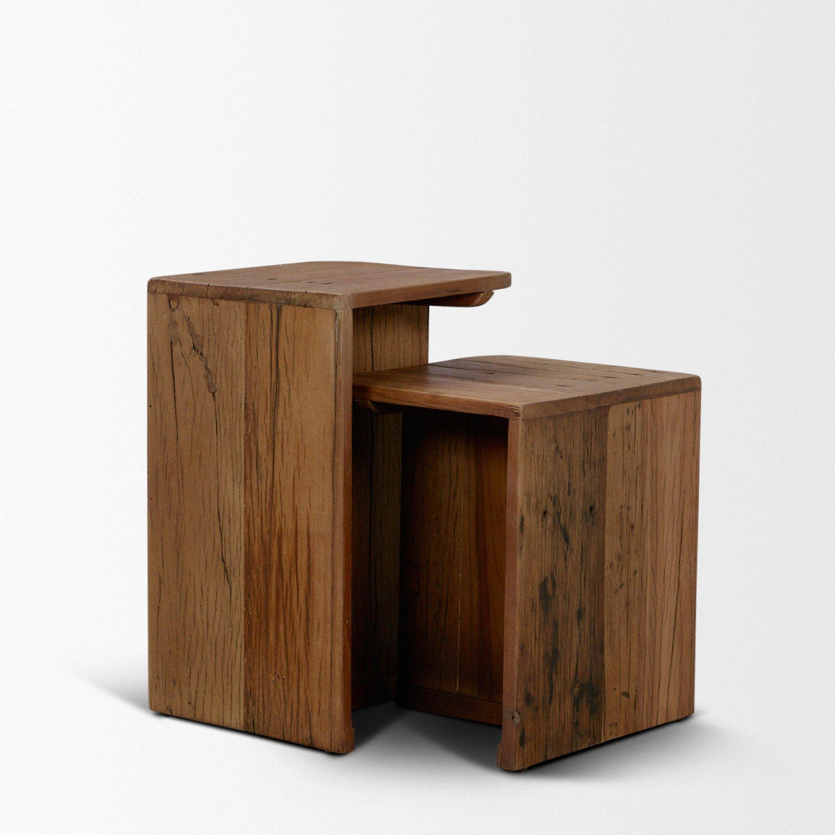 Mercana Lucan Mid-Dark Brown Reclaimed Wood Side Tables