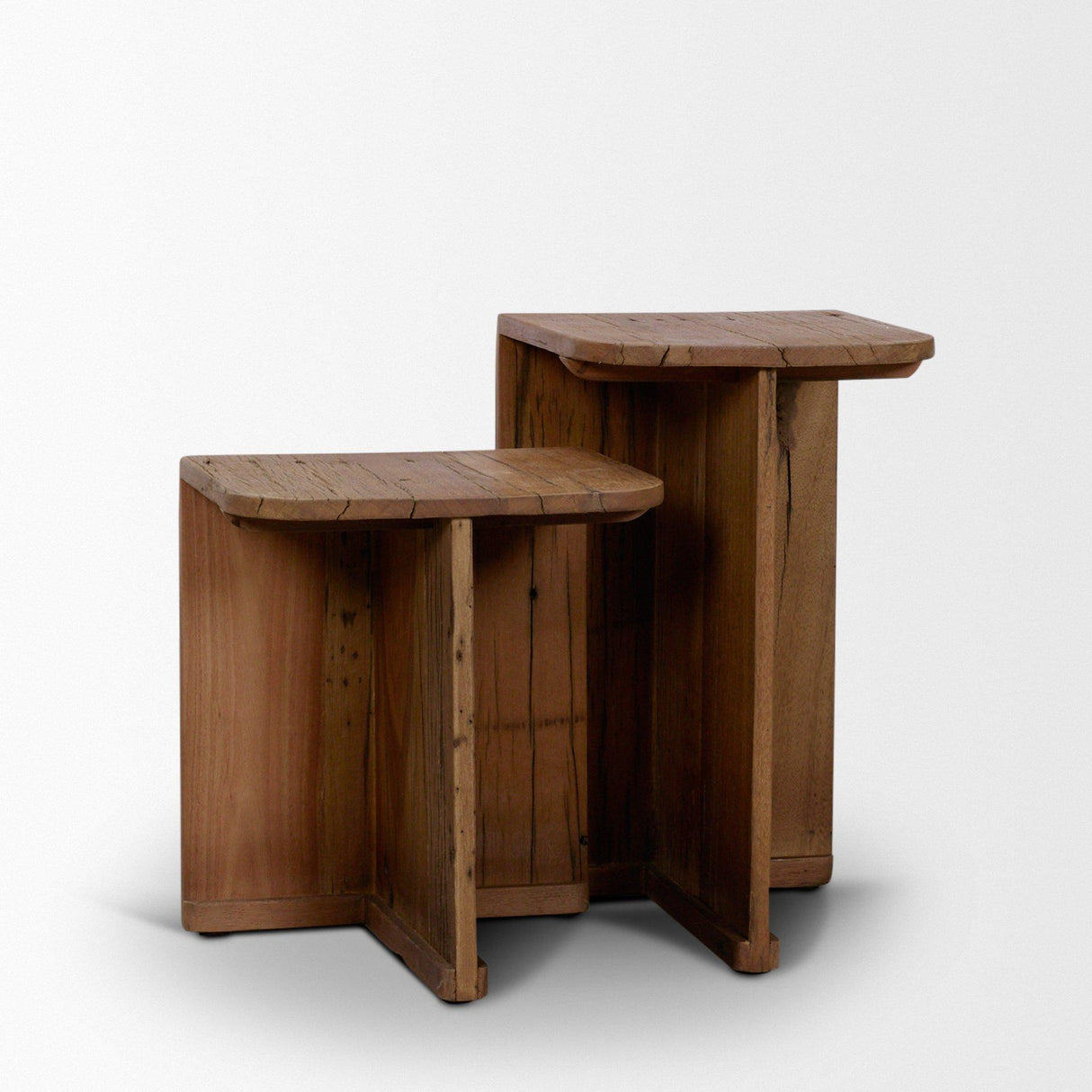 Mercana Lucan Mid-Dark Brown Reclaimed Wood Side Tables