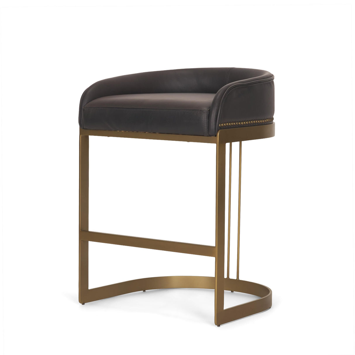 Mercana Hollyfield II Charcoal-Brown Leather Seat Gold Metal Base Counter Stool