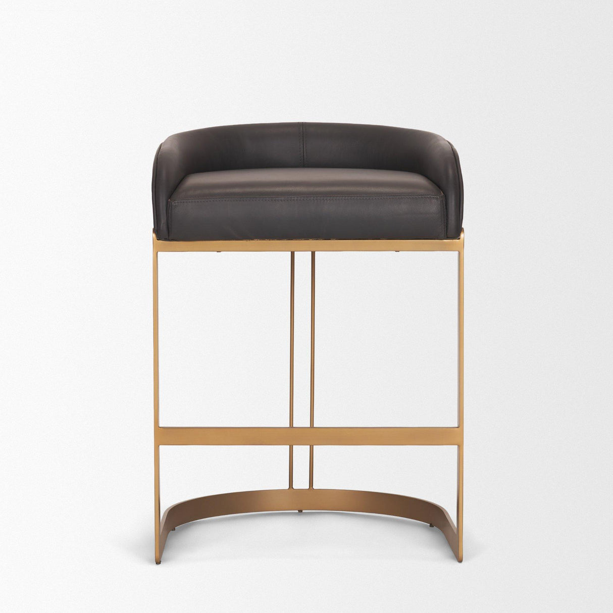 Mercana Hollyfield II Charcoal-Brown Leather Seat Gold Metal Base Counter Stool