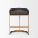 Mercana Hollyfield II Charcoal-Brown Leather Seat Gold Metal Base Counter Stool