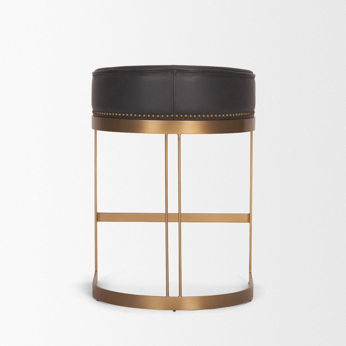 Mercana Hollyfield II Charcoal-Brown Leather Seat Gold Metal Base Counter Stool