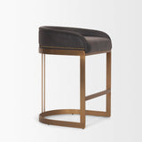 Mercana Hollyfield II Charcoal-Brown Leather Seat Gold Metal Base Counter Stool