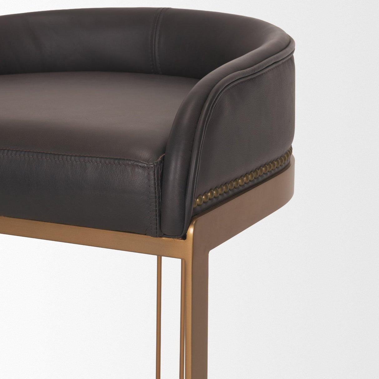 Mercana Hollyfield II Charcoal-Brown Leather Seat Gold Metal Base Counter Stool