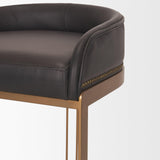 Mercana Hollyfield II Charcoal-Brown Leather Seat Gold Metal Base Counter Stool